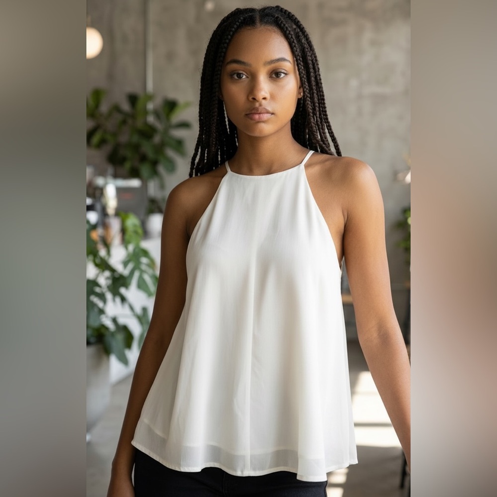 Brigitte Bailey White Classic Elegant Summer Sleeveless Chiffon Top Women Size M